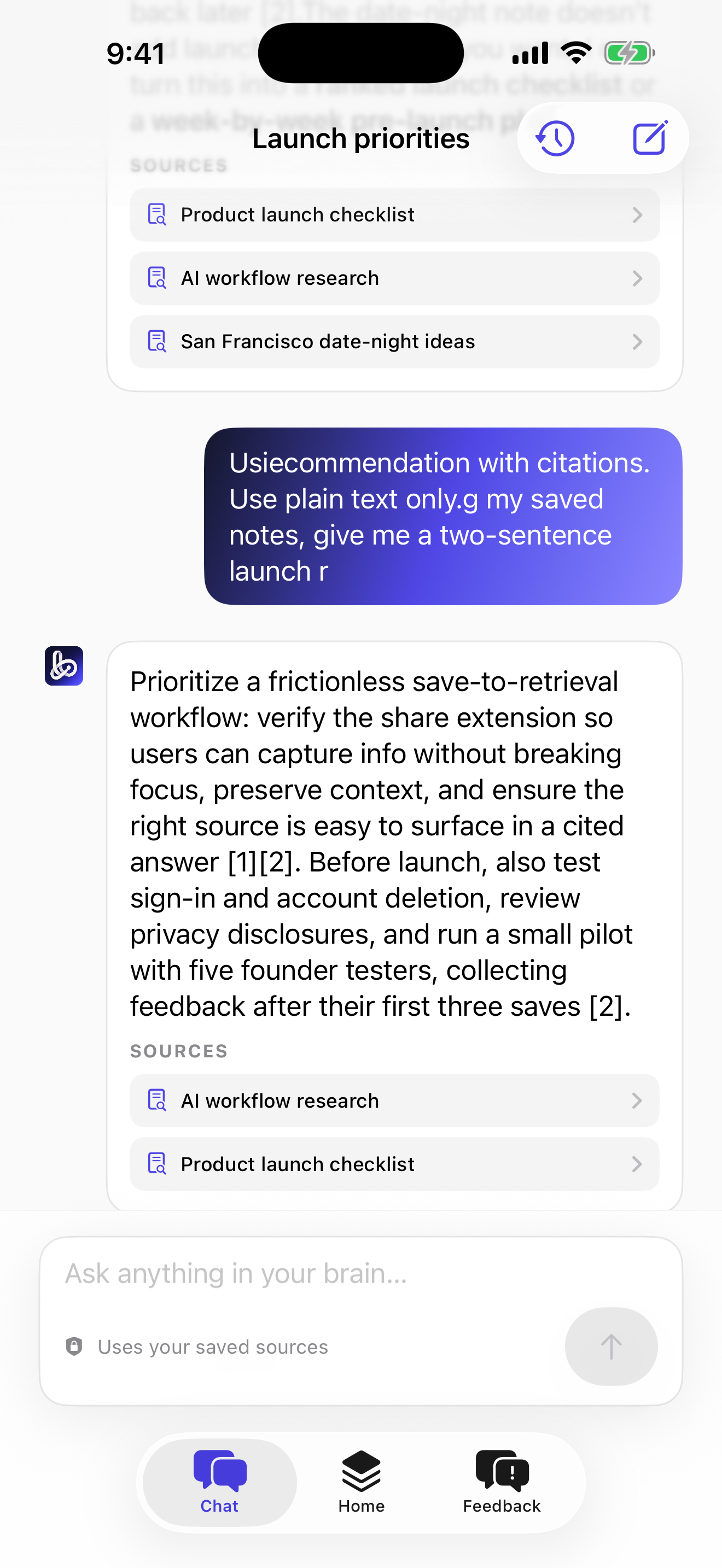 Chatting with saved sources in Index on iPhone